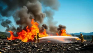 Tavullia, incendio nella discarica di Ca’ Asprete: fiamme su 400 metri quadrati